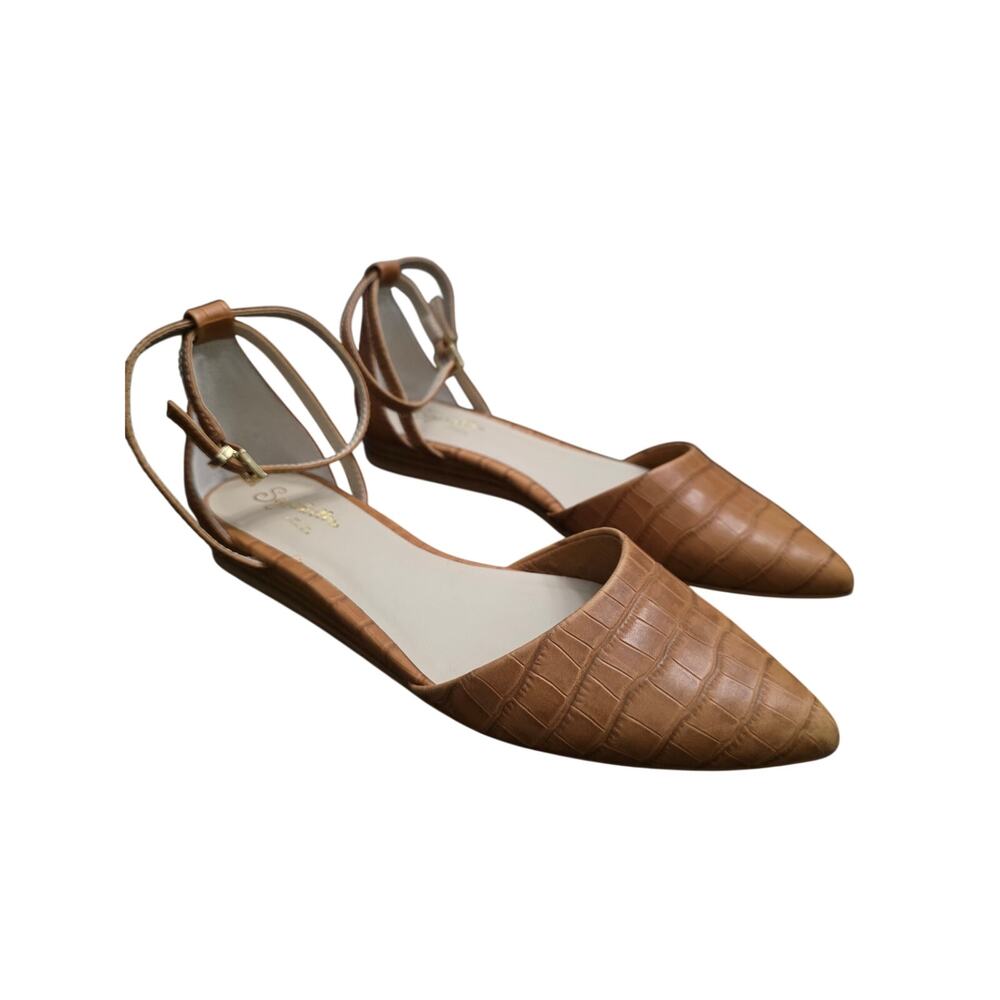 Seychelles Ankle Strap Flats Honey Embossed Leather Pointed Toe Size 7.5